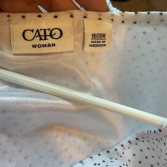 Cato White Polkadot Blouson/Ruffle Short Sleeve Lined Pull-Over Top Plus 18-20W - Picture 6 of 9